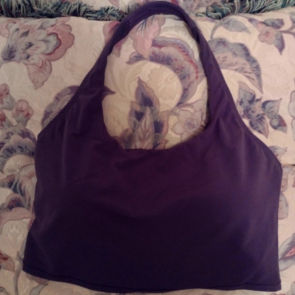 Athleta halter top sports bra purple, size large.